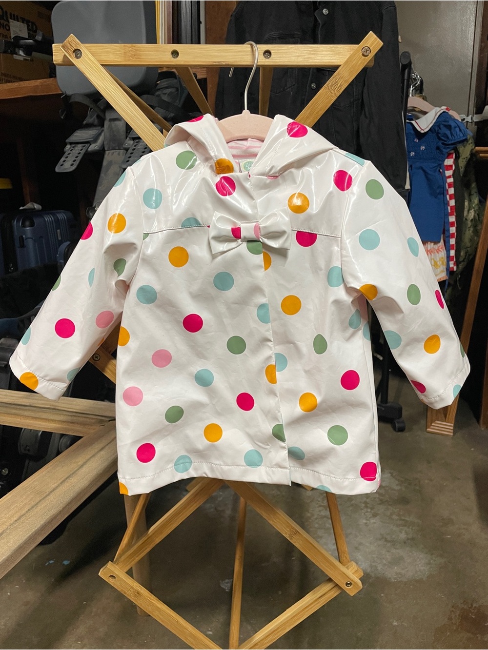 Little Me White Polka Dot Raincoat with Pink, Yellow, Green & Blue Dots